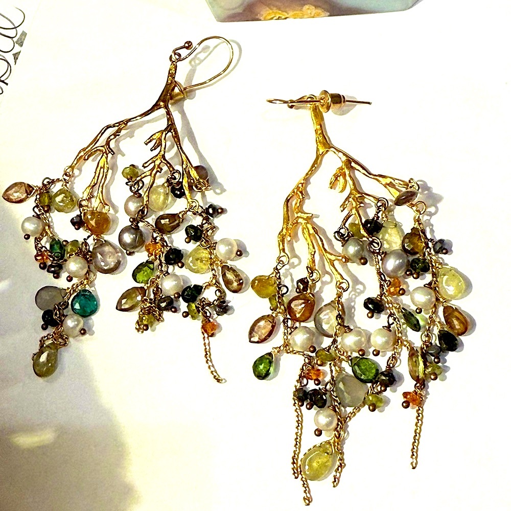Gold and Multicolor Gemstone Branch Earrings